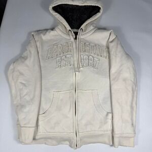 Vintage Aeropostale Sweatshirt Hoodie Mens Large White Y2K Sherpa Lined Heavy